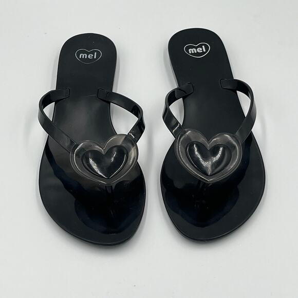Melissa Mel Women's Black Heart Flip Flops Sandals sz 6 US 37 EUR - Picture 2 of 8